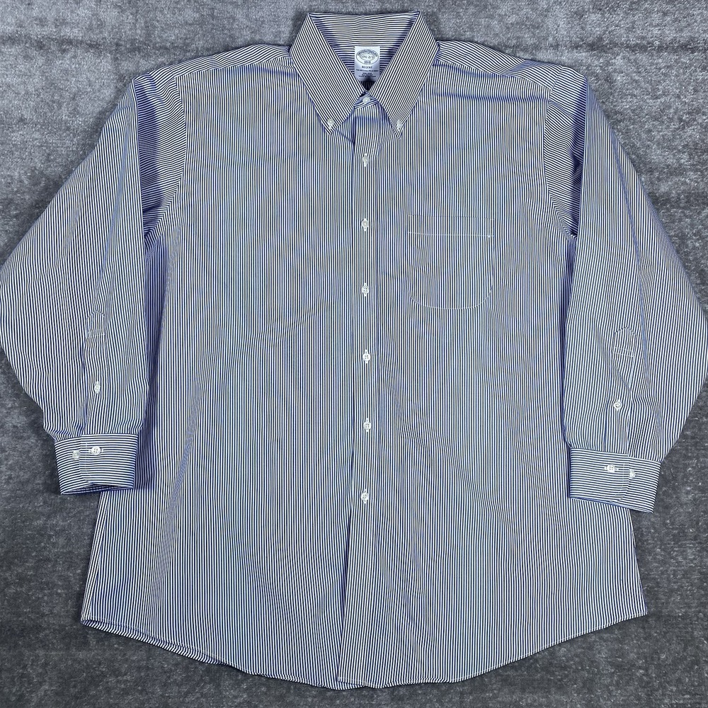 Brooks Brothers Regent Shirt Men's‎ 17.5-2/3 Blue Striped Long Sleeve Button Up - Picture 2 of 8